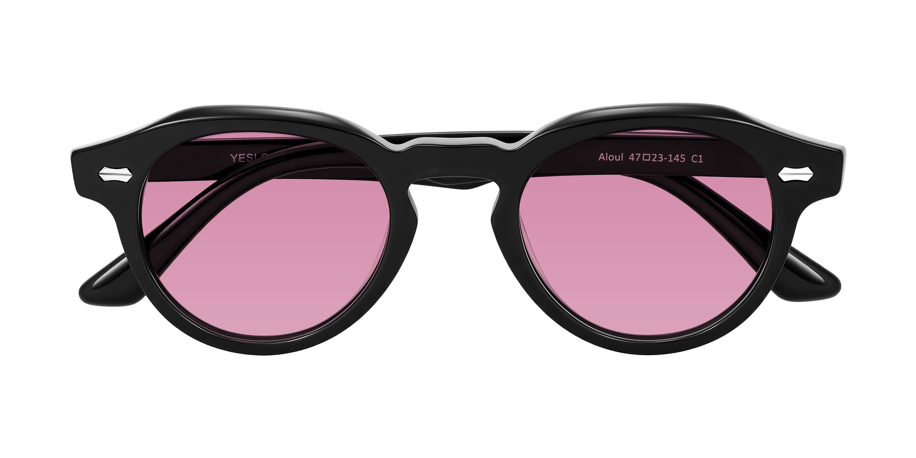 Folded Front of Aloul in Black with Medium Wine Tinted Lenses