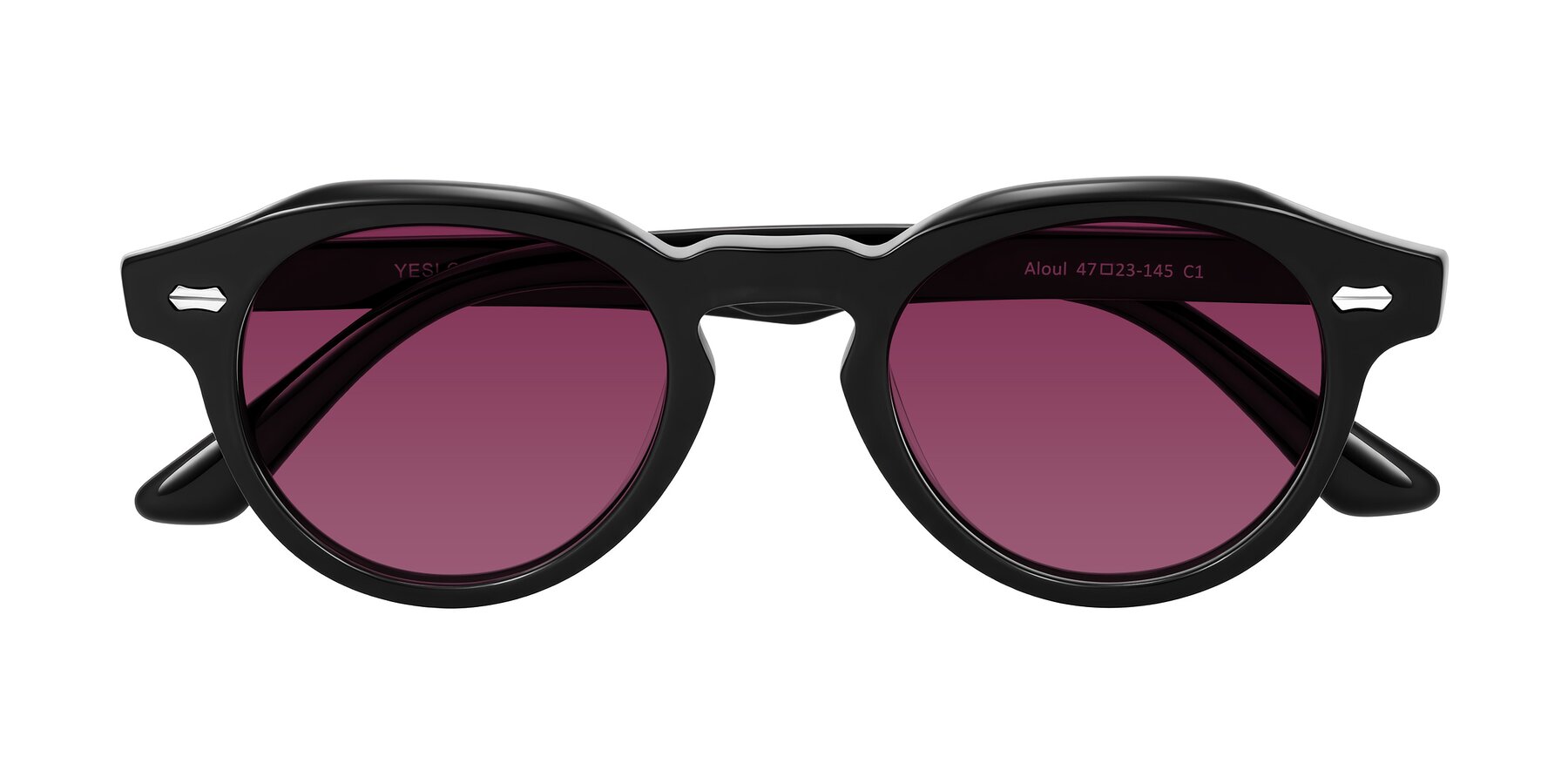 Folded Front of Aloul in Black with Wine Tinted Lenses
