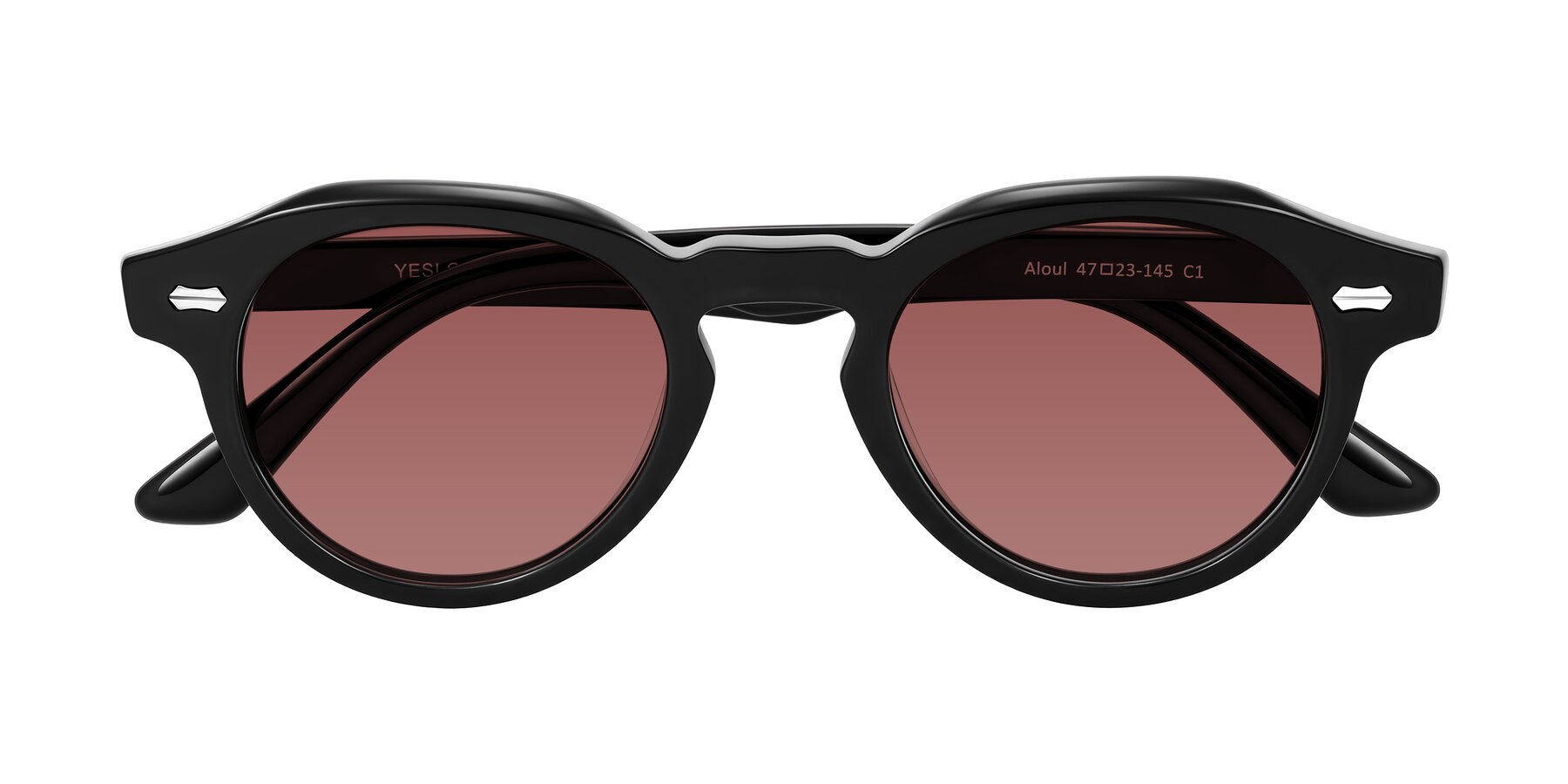 Folded Front of Aloul in Black with Garnet Tinted Lenses