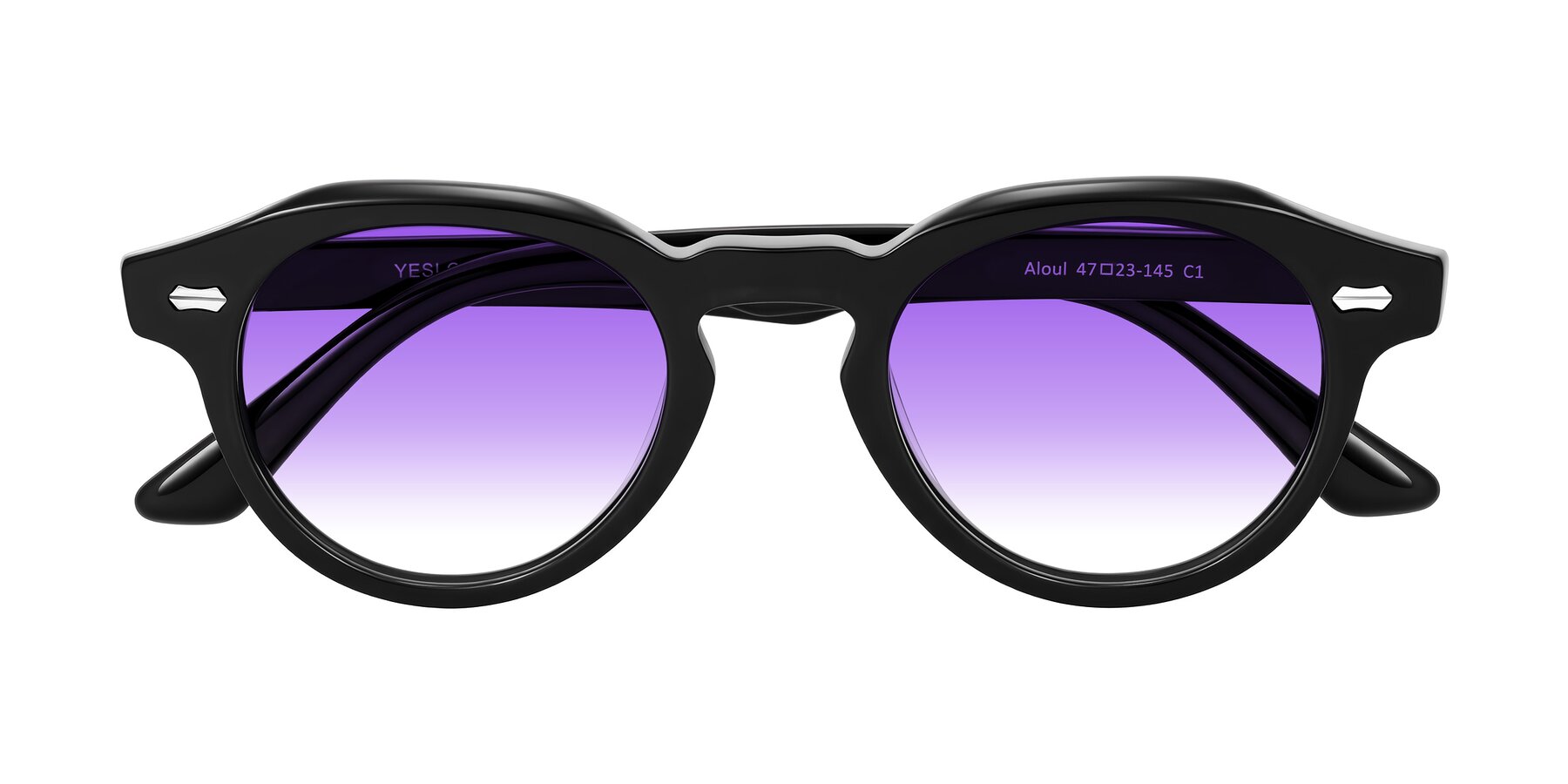 Folded Front of Aloul in Black with Purple Gradient Lenses