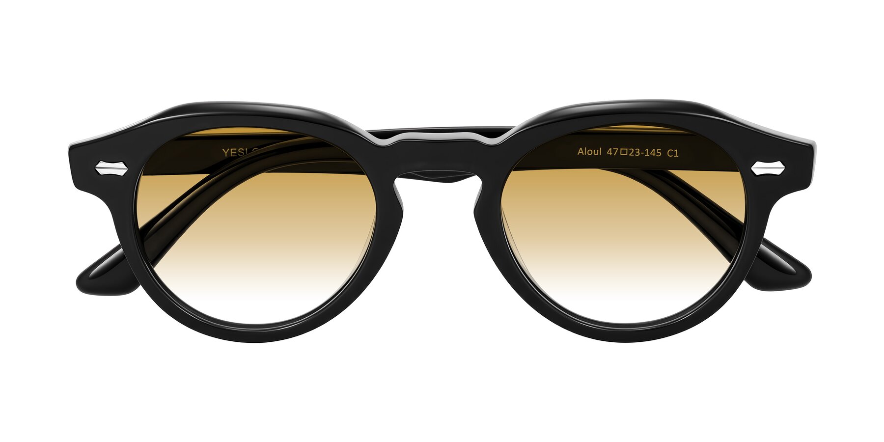 Folded Front of Aloul in Black with Champagne Gradient Lenses