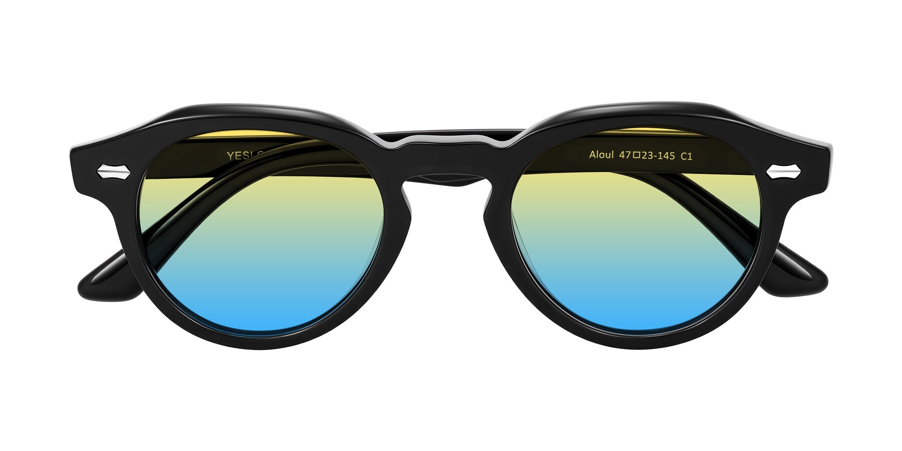 Folded Front of Aloul in Black with Yellow / Blue Gradient Lenses