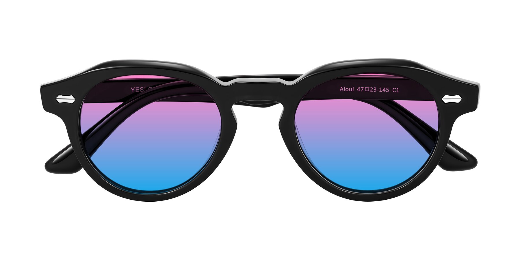 Folded Front of Aloul in Black with Pink / Blue Gradient Lenses