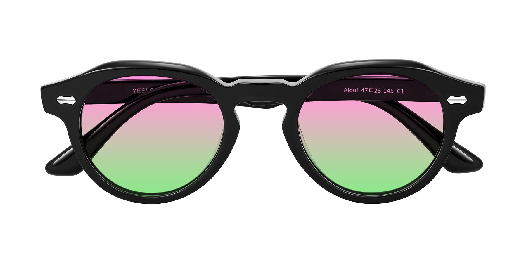 Folded Front of Aloul in Black with Pink / Green Gradient Lenses