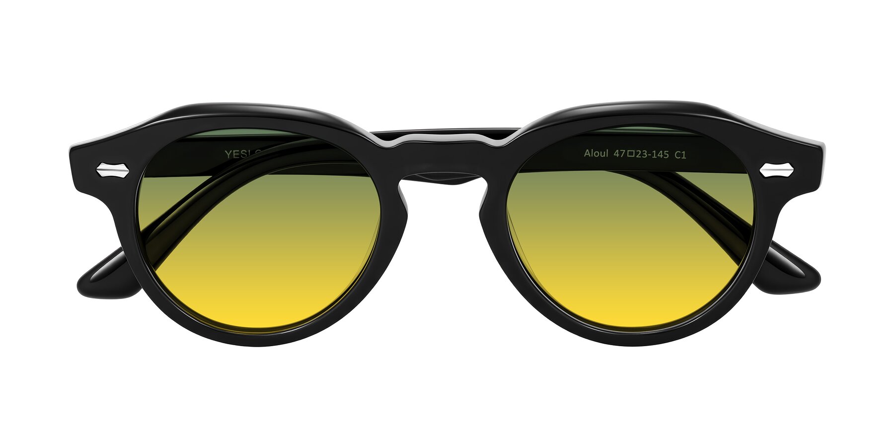 Folded Front of Aloul in Black with Green / Yellow Gradient Lenses