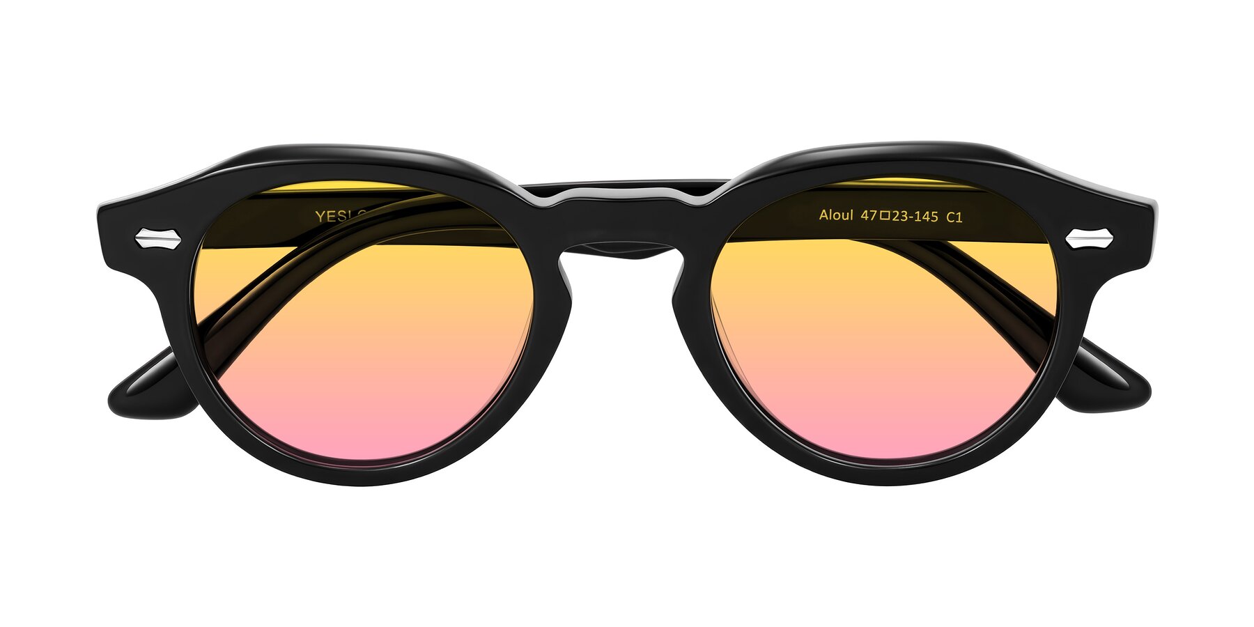 Folded Front of Aloul in Black with Yellow / Pink Gradient Lenses