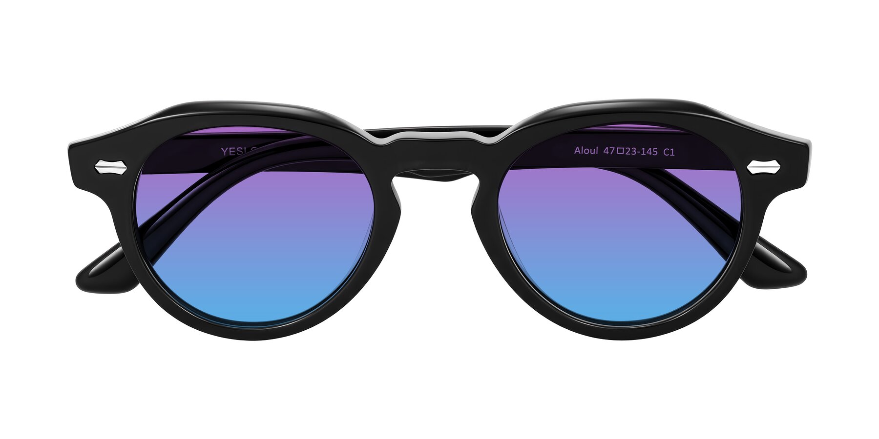 Folded Front of Aloul in Black with Purple / Blue Gradient Lenses
