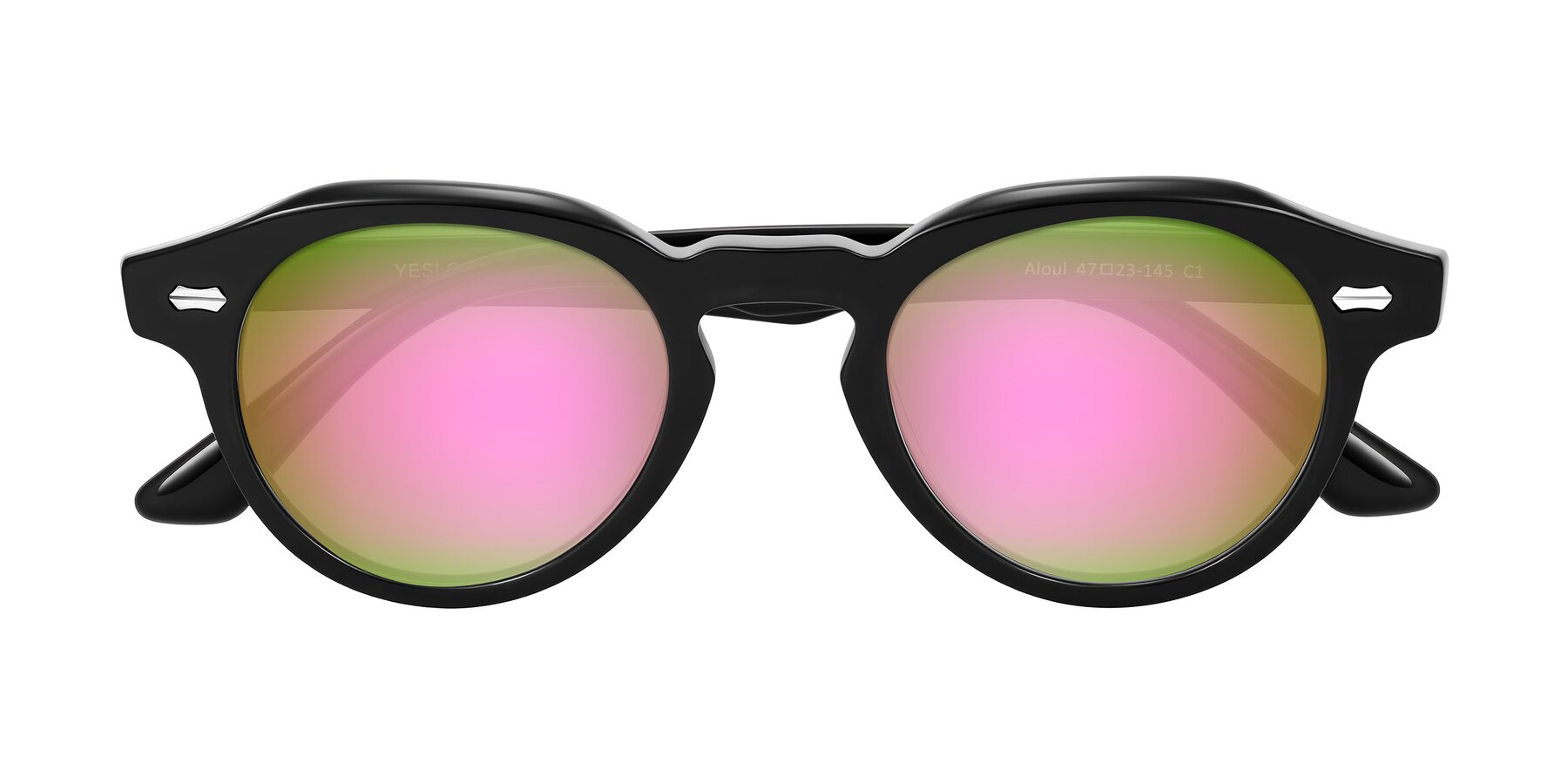 Folded Front of Aloul in Black with Pink Mirrored Lenses