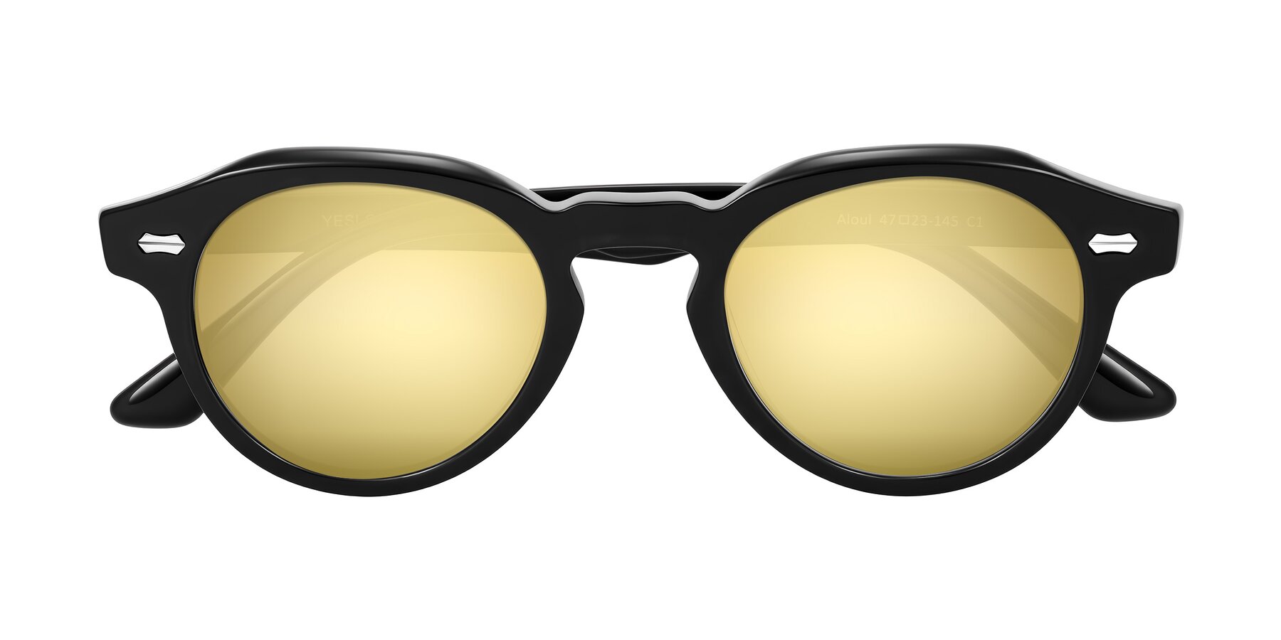 Folded Front of Aloul in Black with Gold Mirrored Lenses