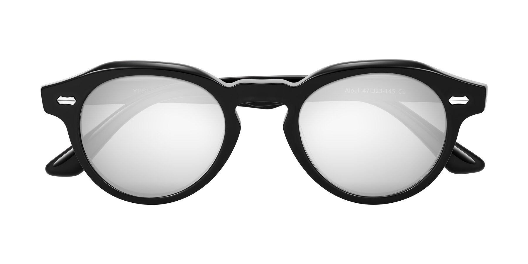 Folded Front of Aloul in Black with Silver Mirrored Lenses