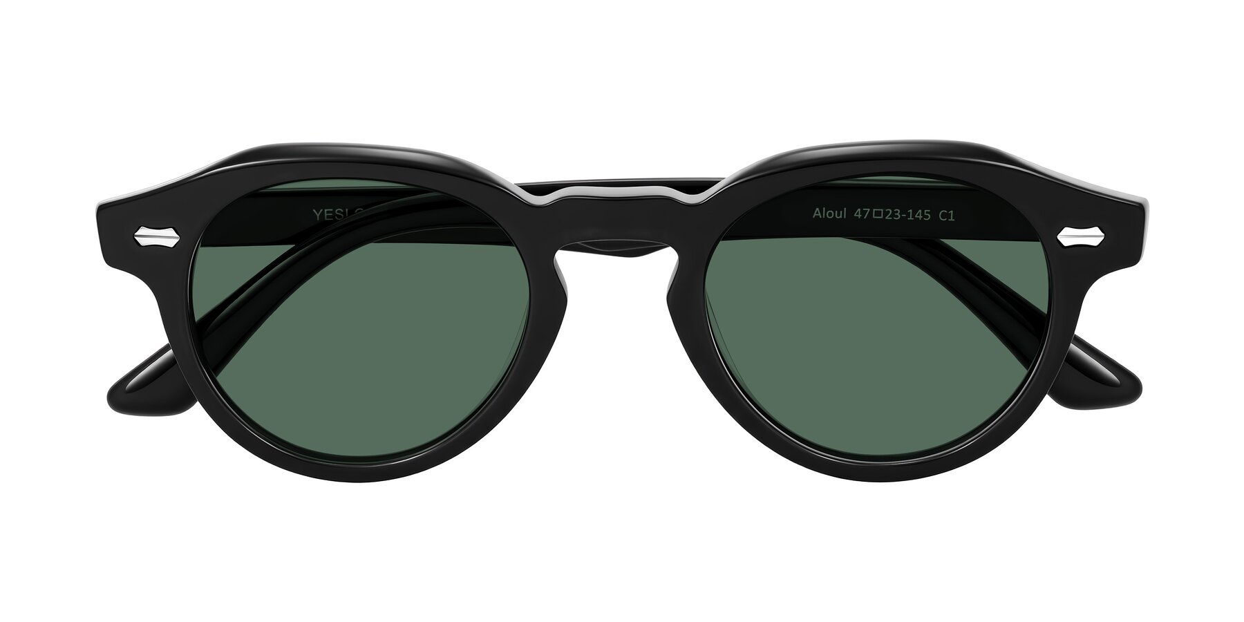 Folded Front of Aloul in Black with Green Polarized Lenses