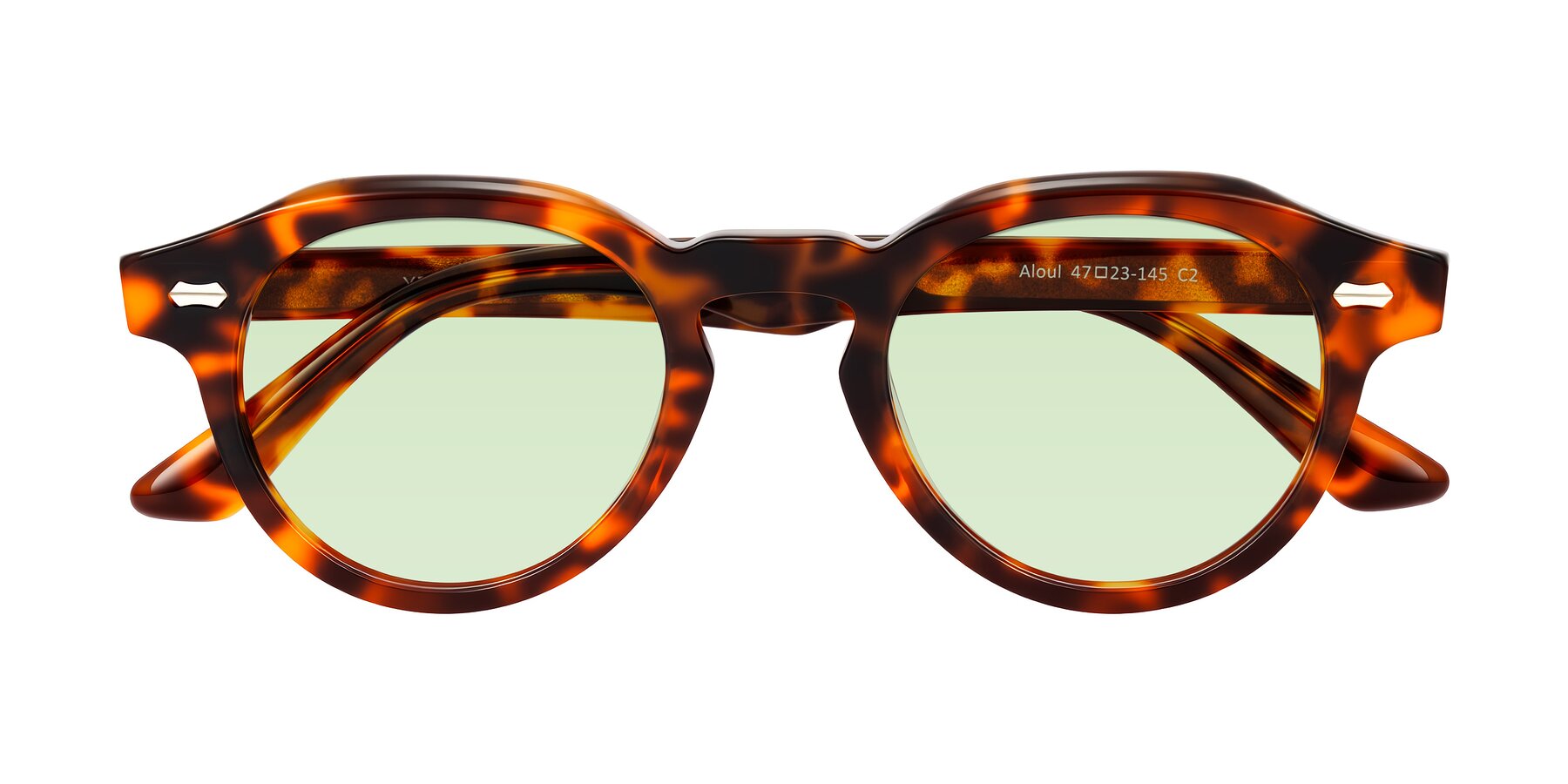 Folded Front of Aloul in Tortoise with Light Green Tinted Lenses