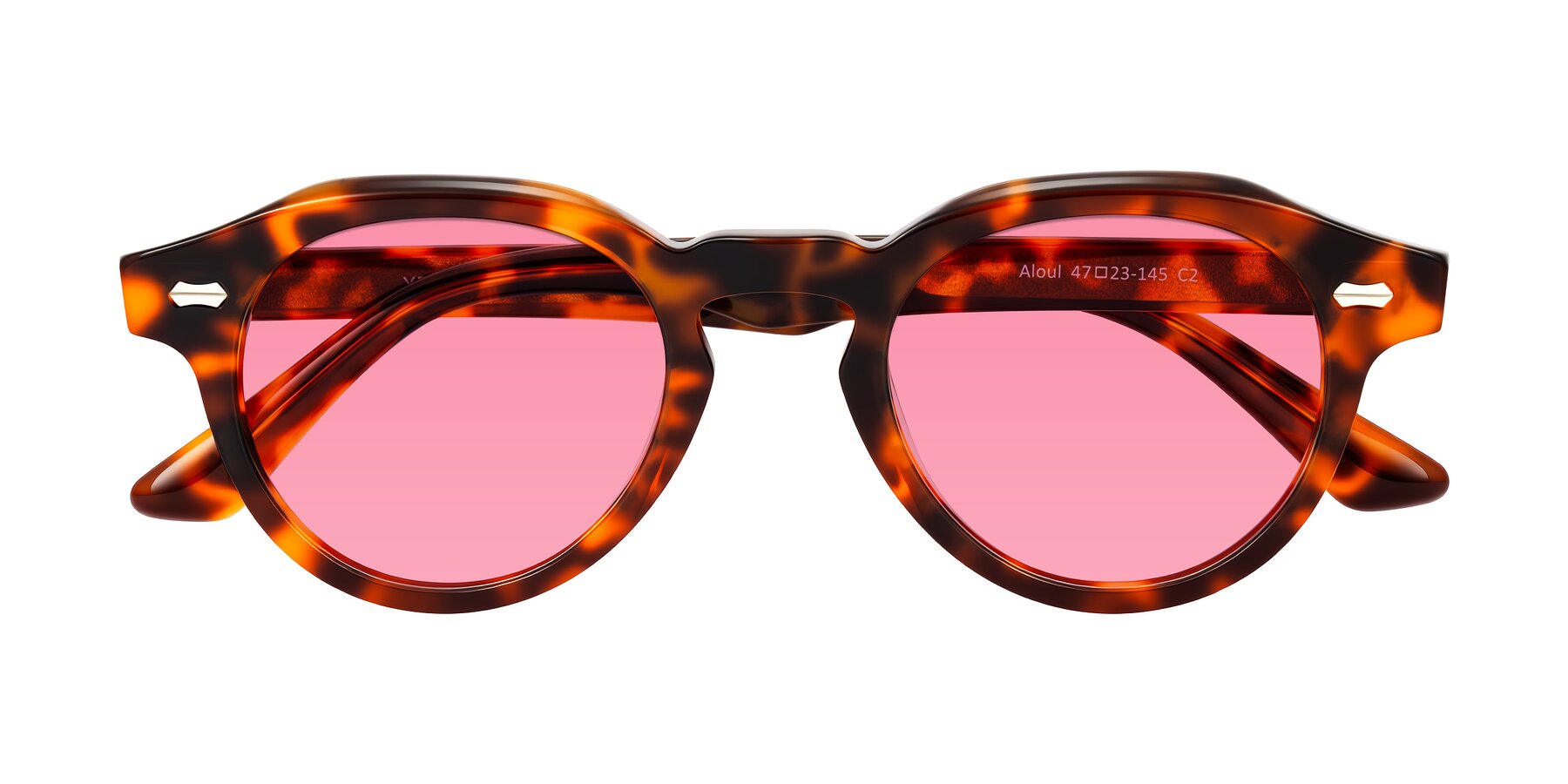 Folded Front of Aloul in Tortoise with Pink Tinted Lenses