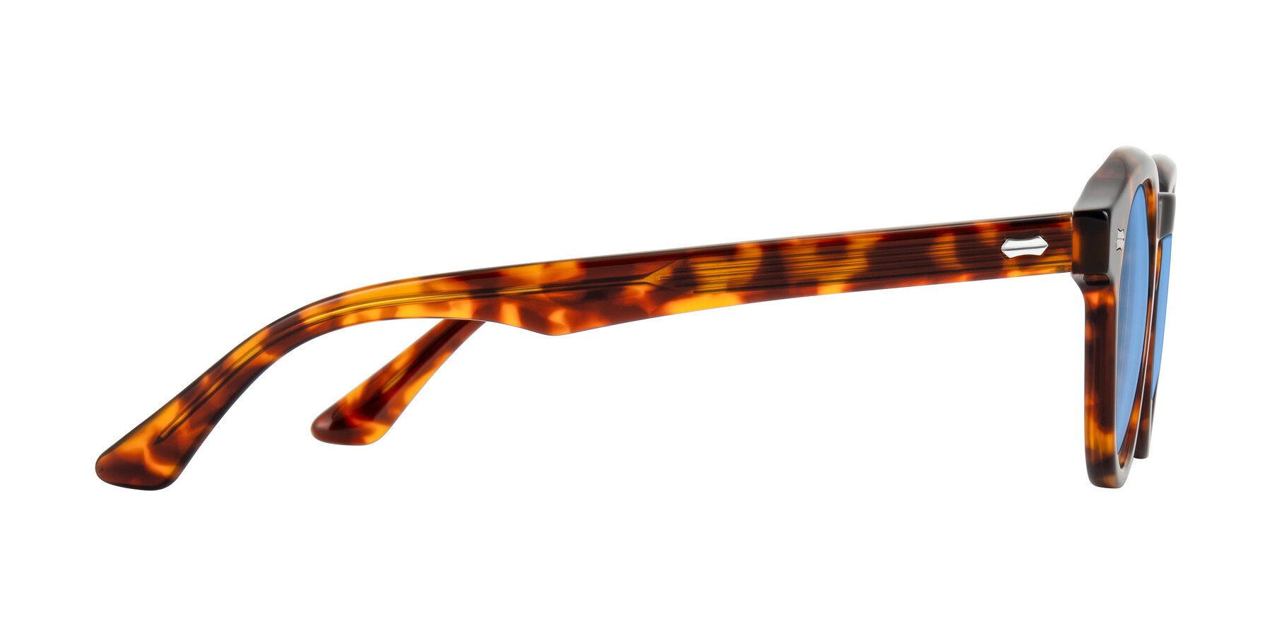 Side of Aloul in Tortoise with Medium Blue Tinted Lenses