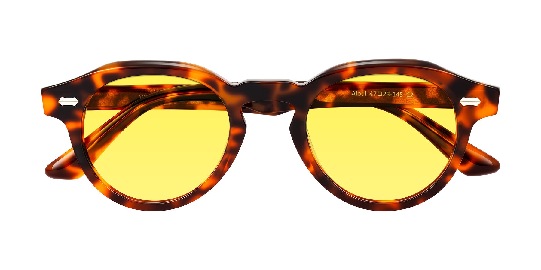 Folded Front of Aloul in Tortoise with Medium Yellow Tinted Lenses