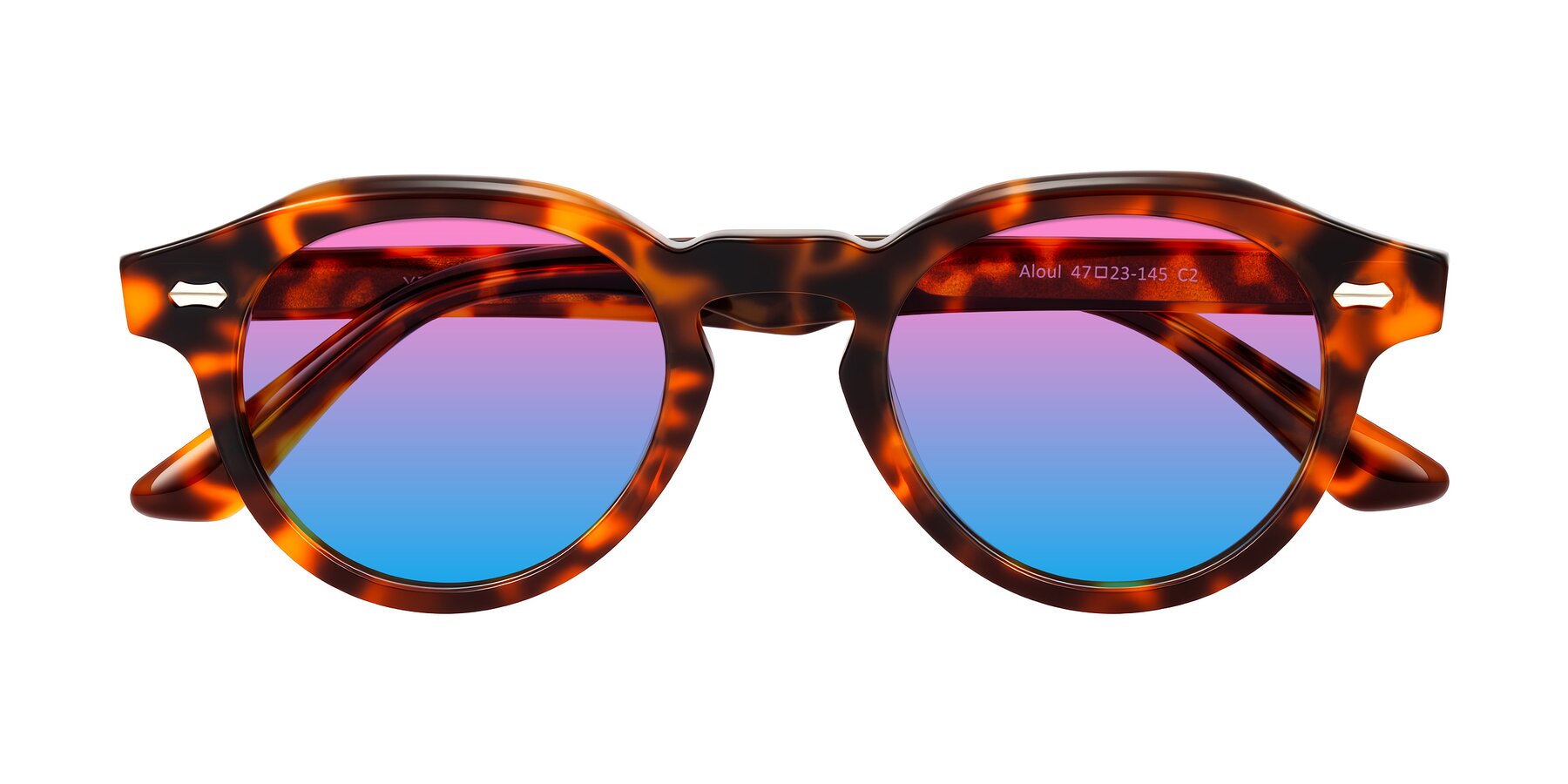 Folded Front of Aloul in Tortoise with Pink / Blue Gradient Lenses