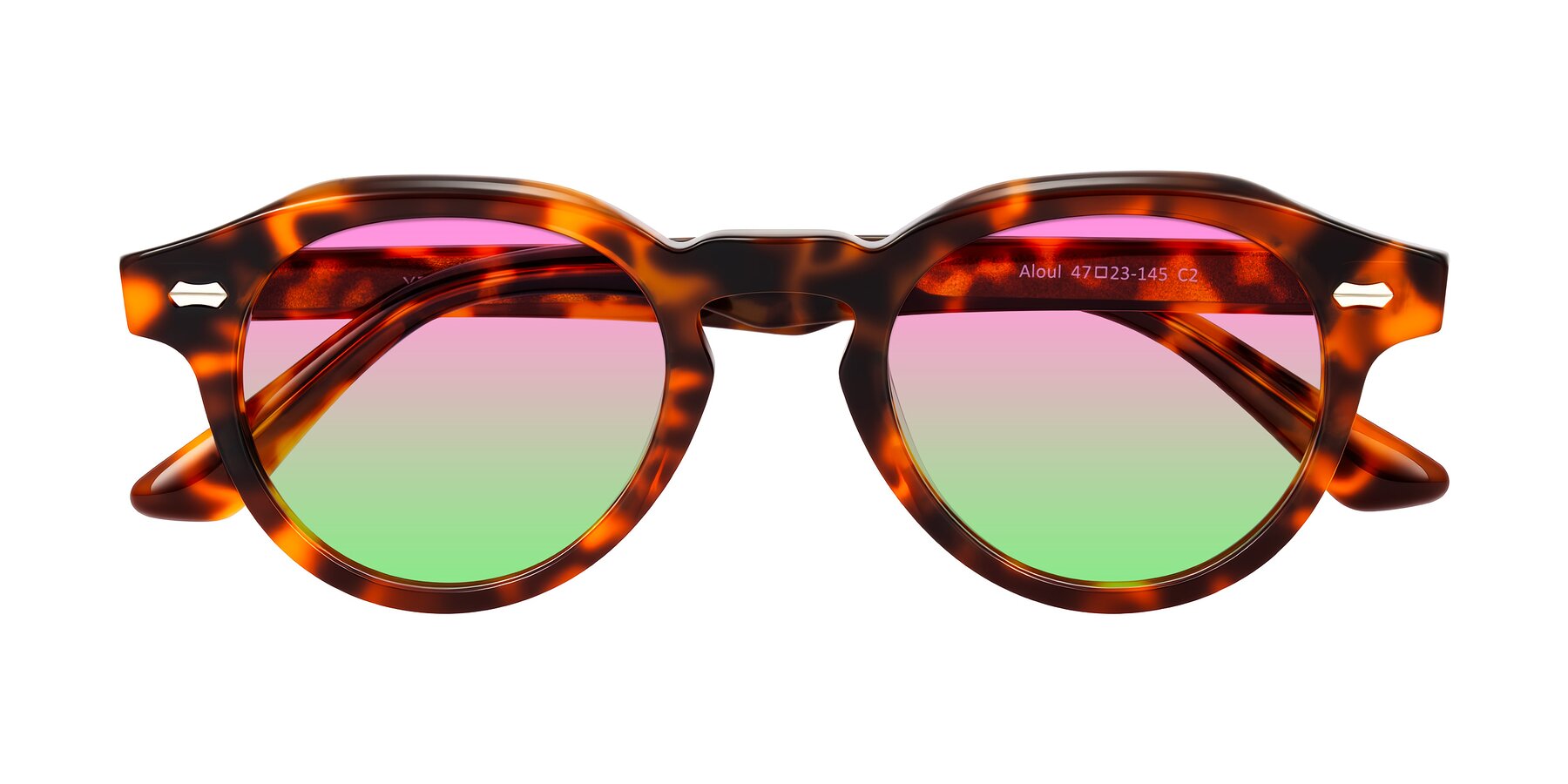 Folded Front of Aloul in Tortoise with Pink / Green Gradient Lenses