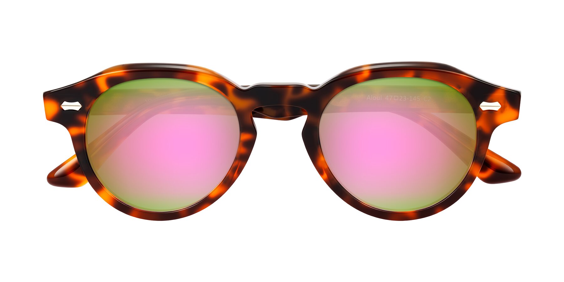 Folded Front of Aloul in Tortoise with Pink Mirrored Lenses