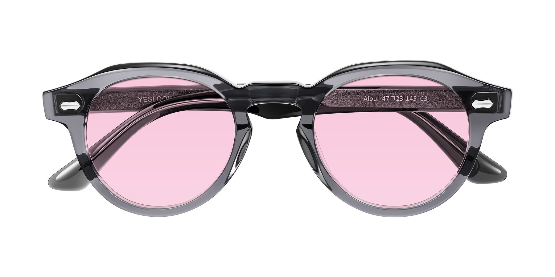 Folded Front of Aloul in Gray with Light Pink Tinted Lenses