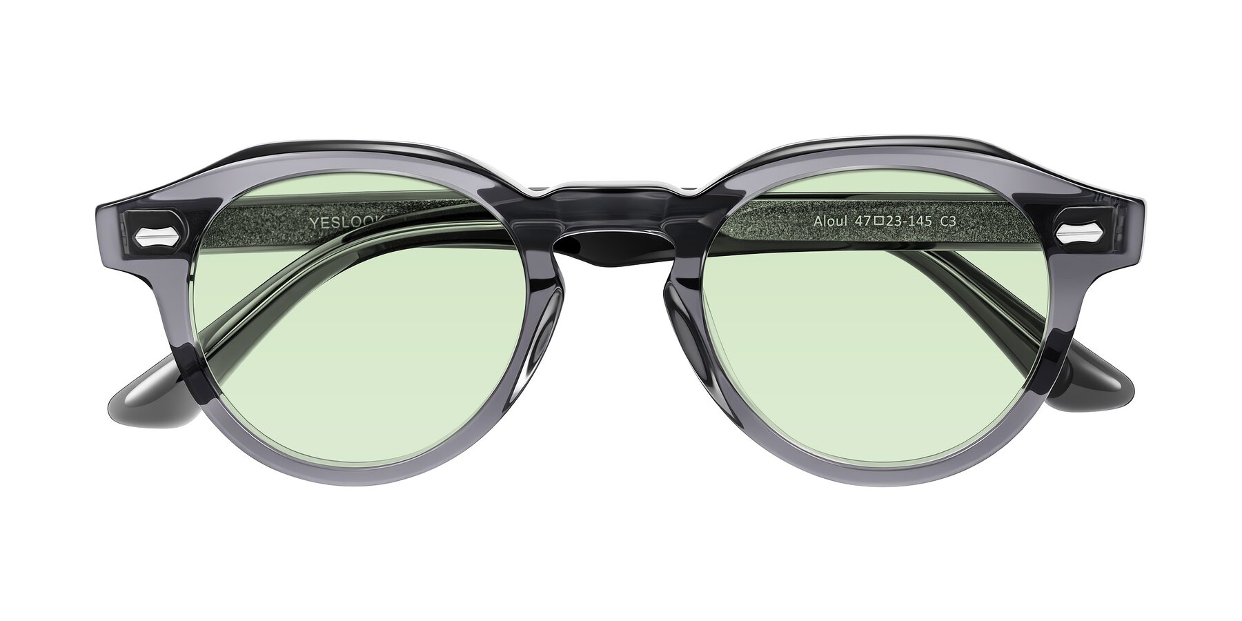 Folded Front of Aloul in Gray with Light Green Tinted Lenses