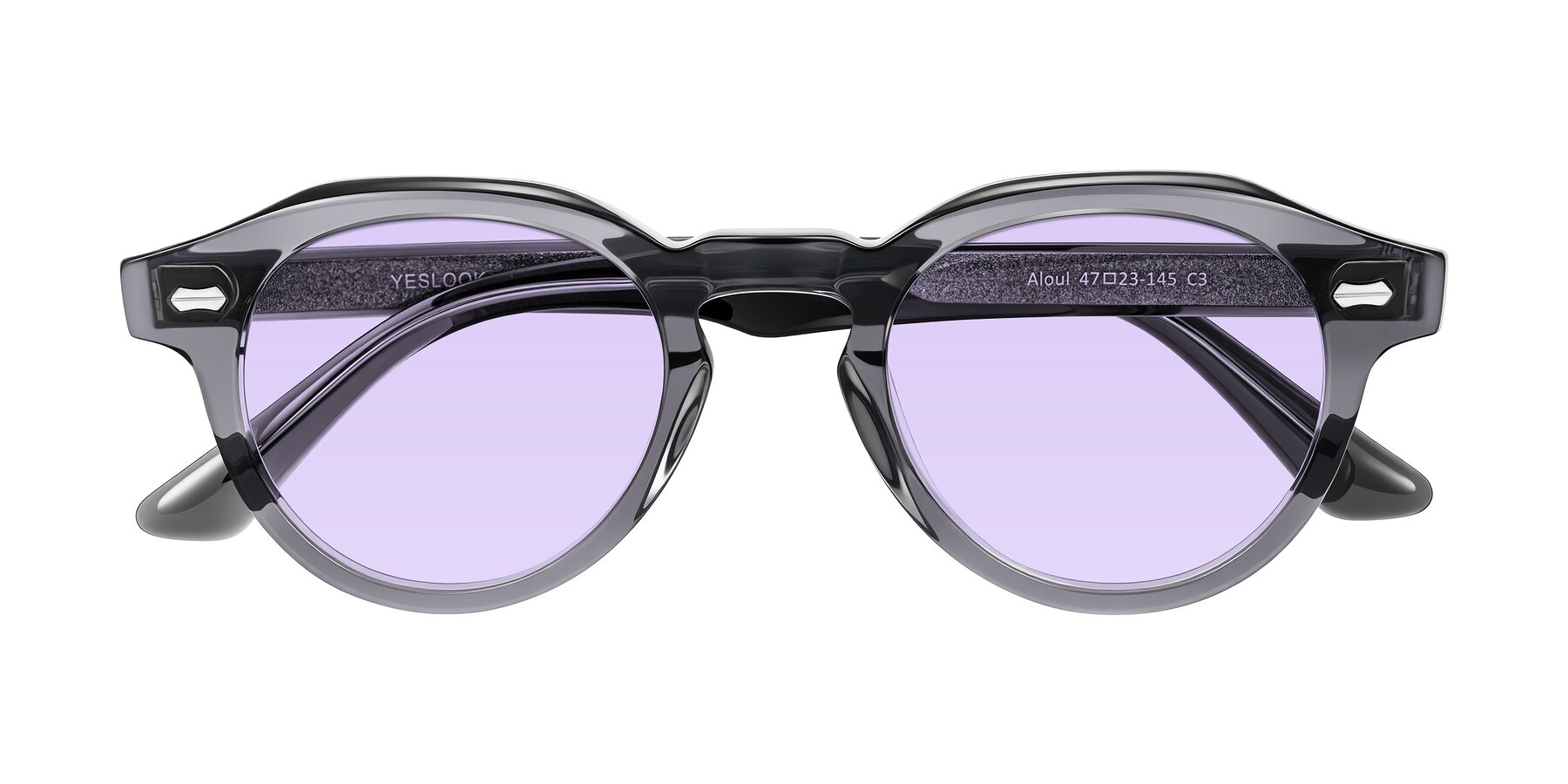 Folded Front of Aloul in Gray with Light Purple Tinted Lenses