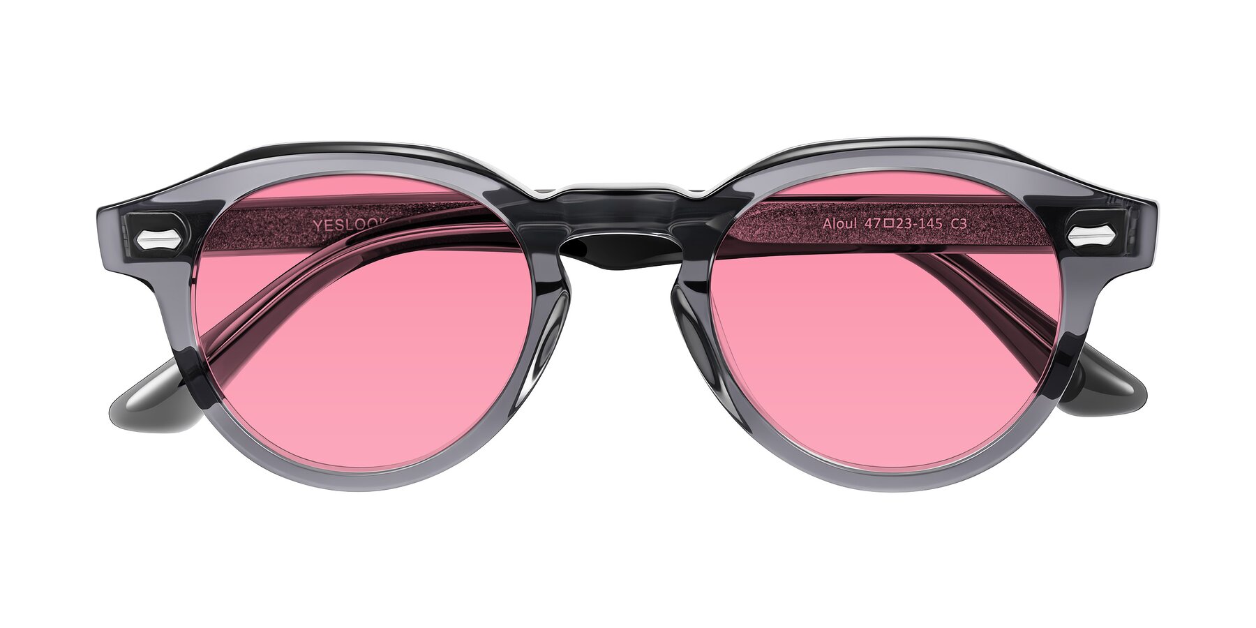Folded Front of Aloul in Gray with Pink Tinted Lenses
