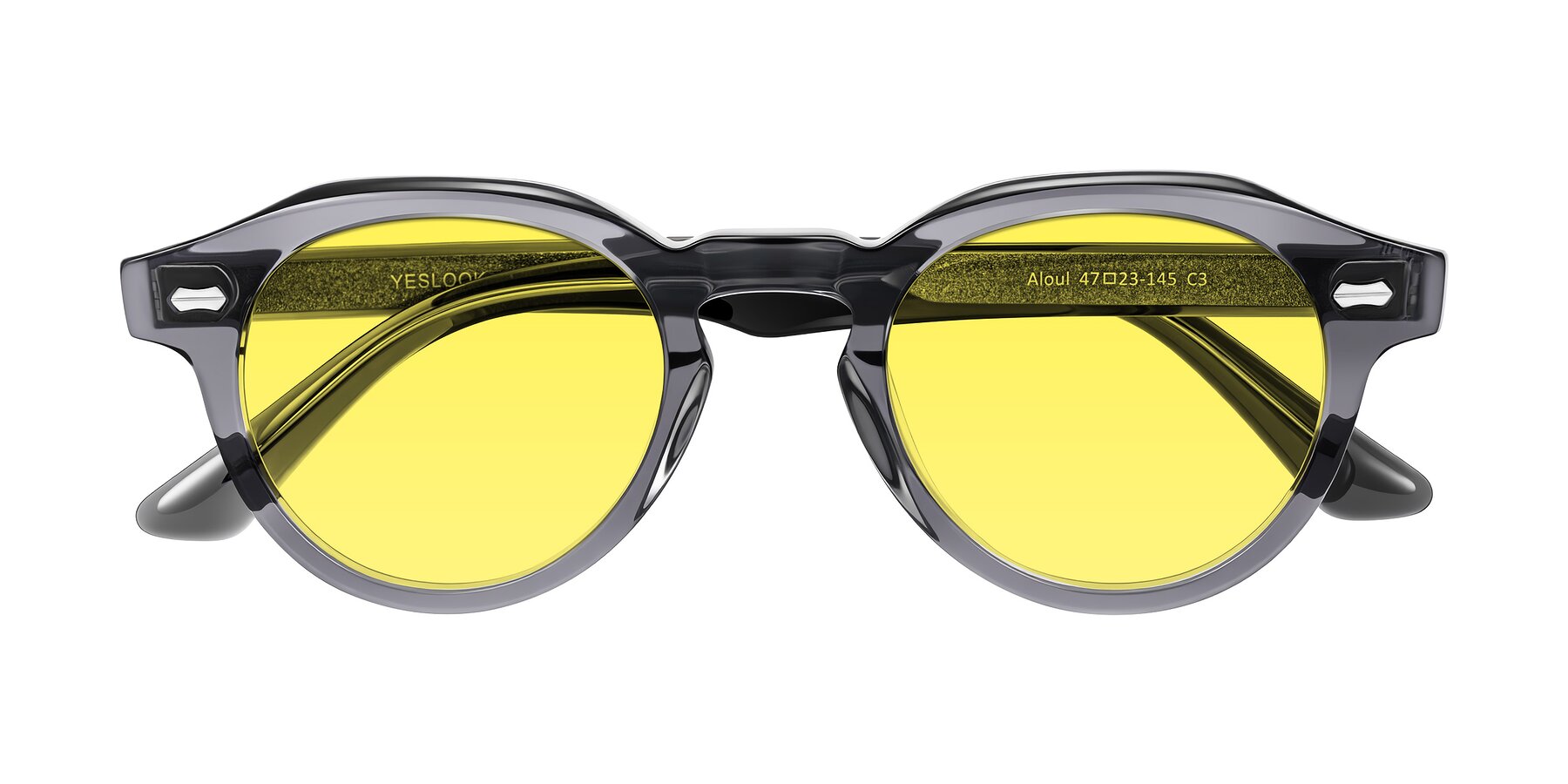 Folded Front of Aloul in Gray with Medium Yellow Tinted Lenses