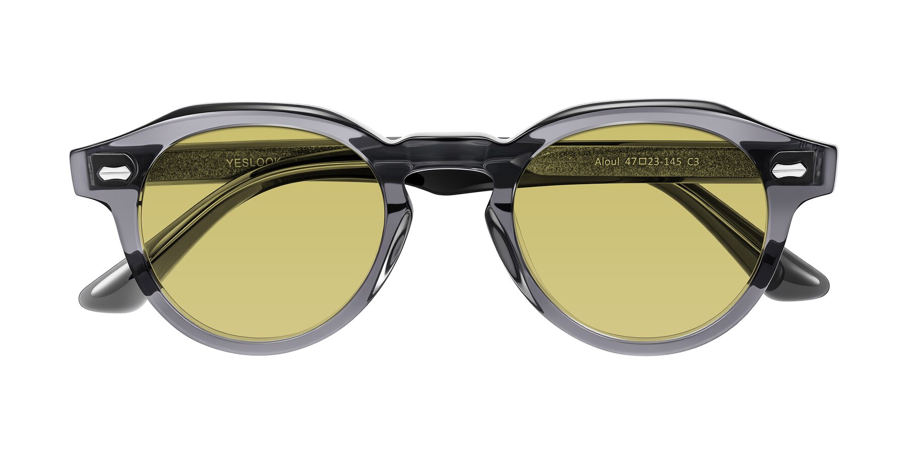 Folded Front of Aloul in Gray with Medium Champagne Tinted Lenses