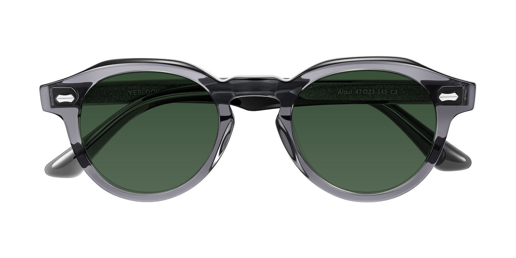 Folded Front of Aloul in Gray with Green Tinted Lenses