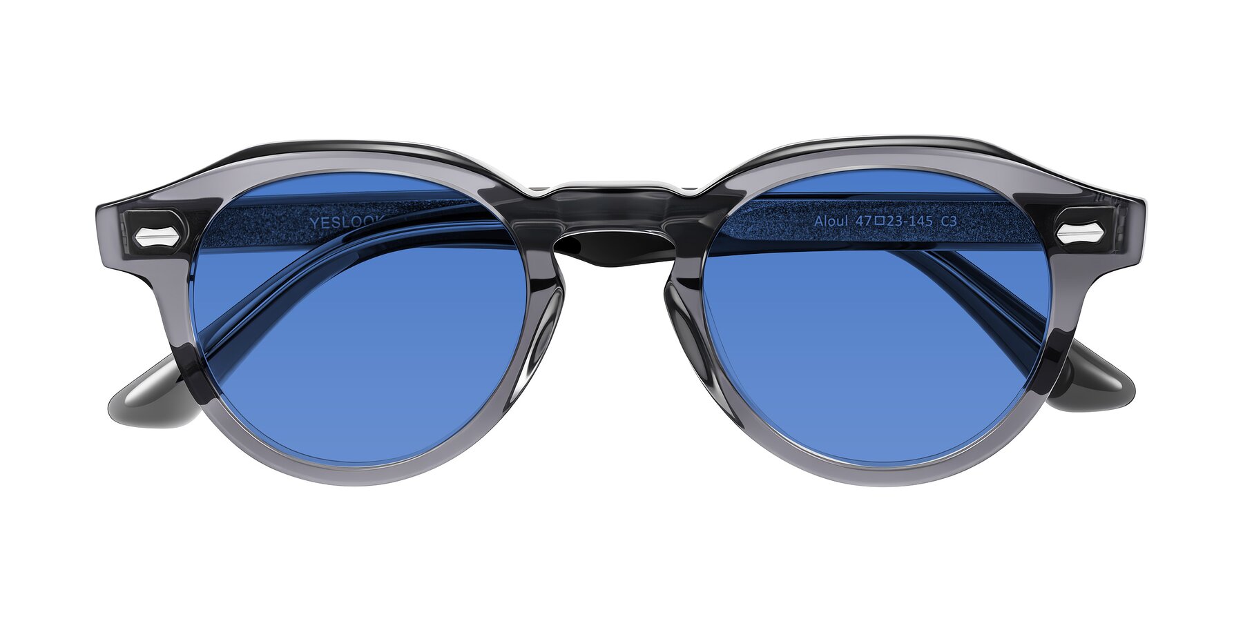 Folded Front of Aloul in Gray with Blue Tinted Lenses