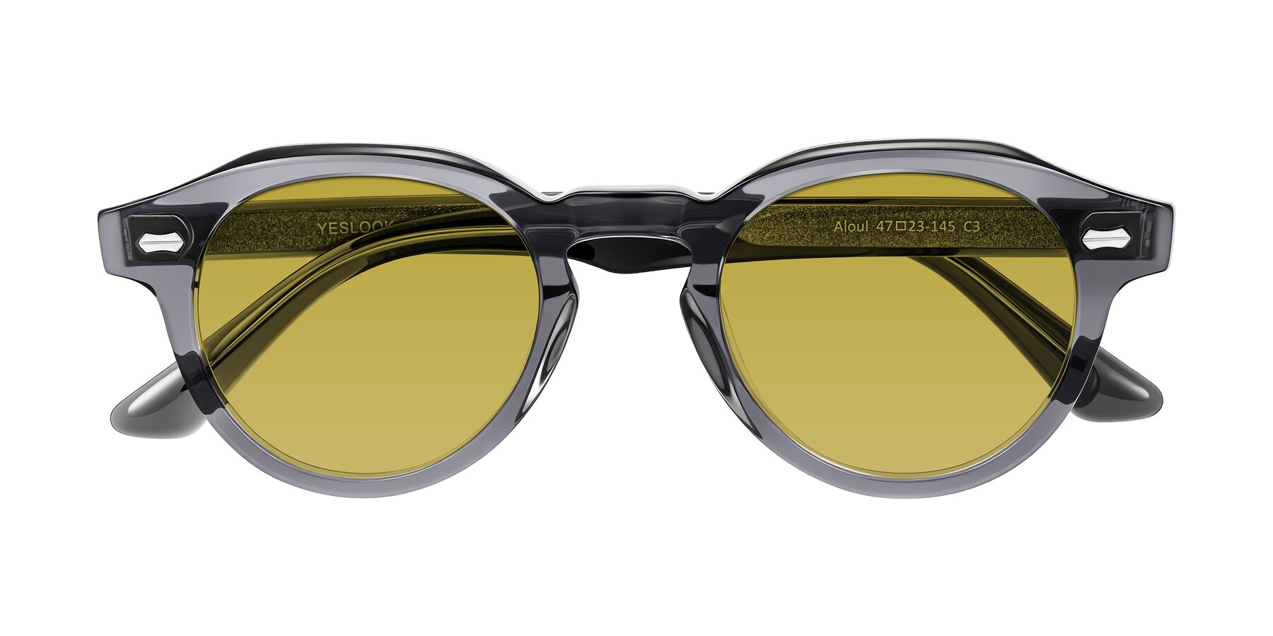 Folded Front of Aloul in Gray with Champagne Tinted Lenses