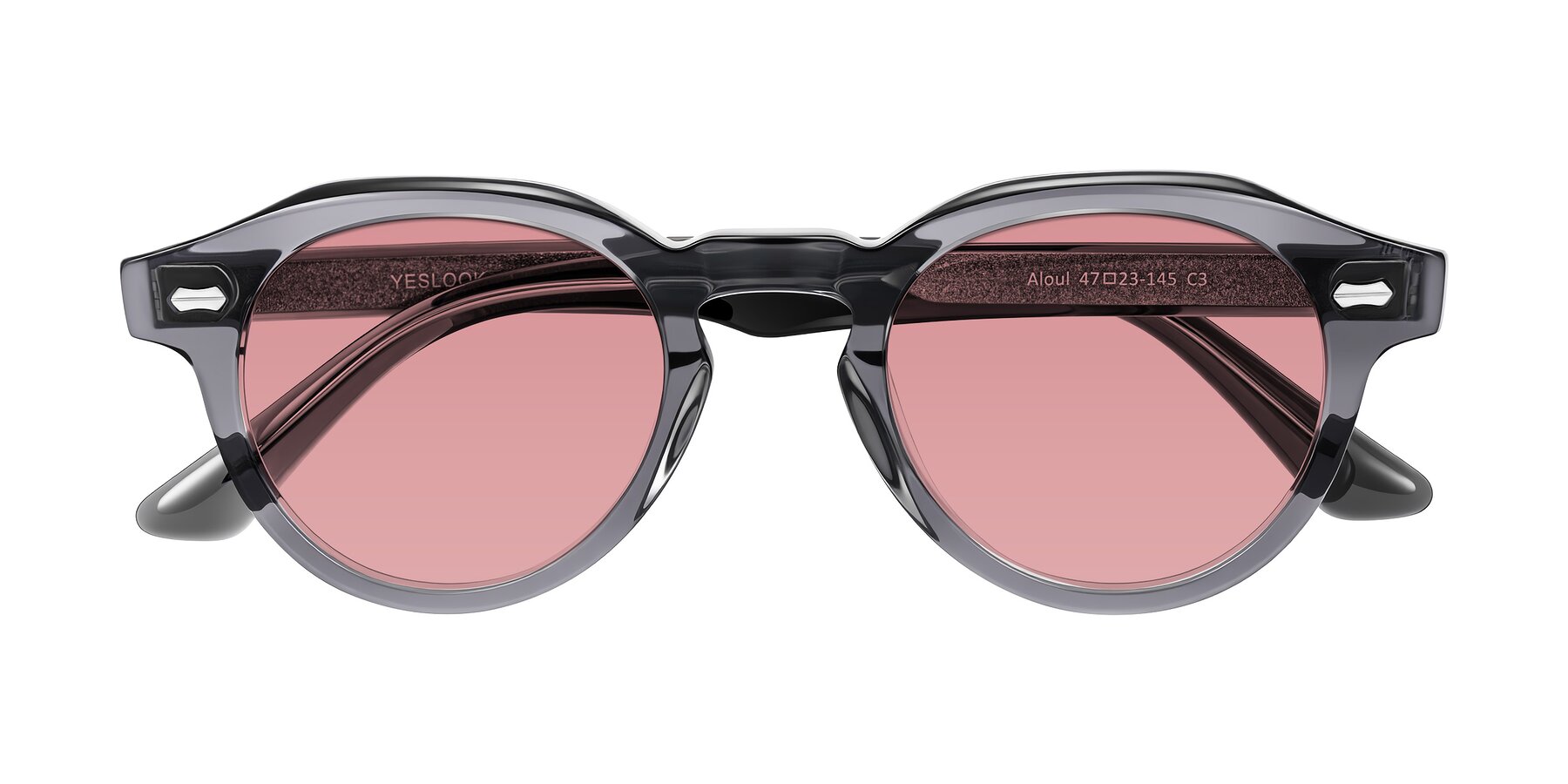 Folded Front of Aloul in Gray with Medium Garnet Tinted Lenses