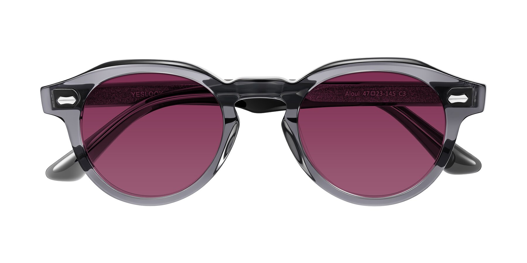 Folded Front of Aloul in Gray with Wine Tinted Lenses