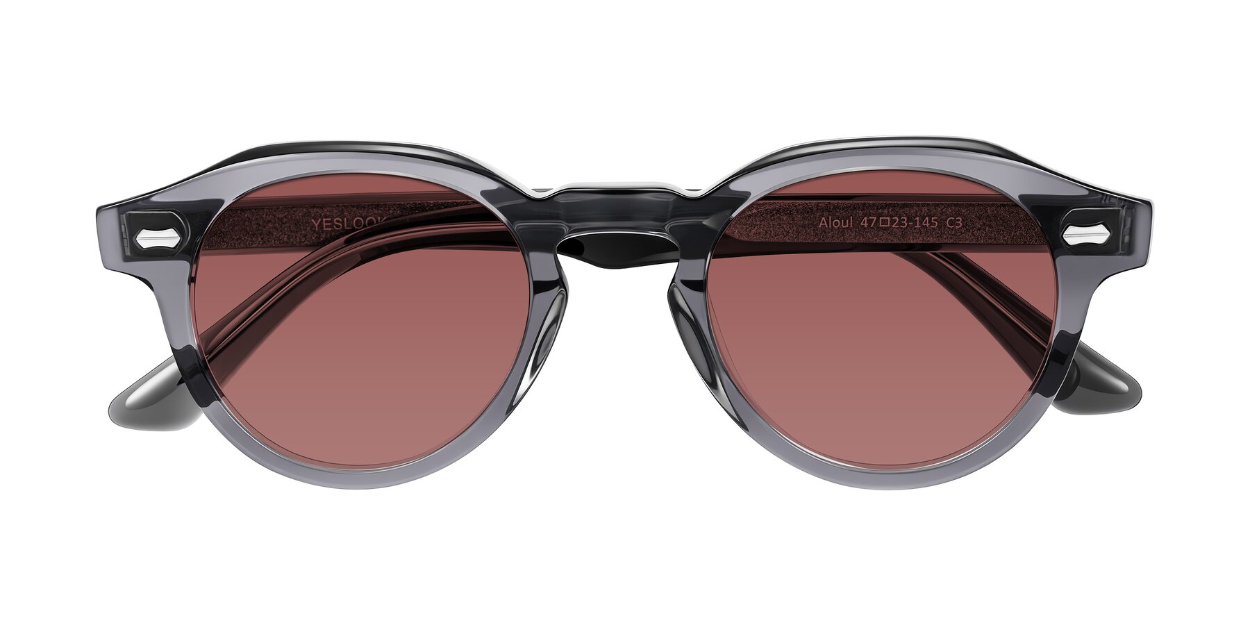 Folded Front of Aloul in Gray with Garnet Tinted Lenses