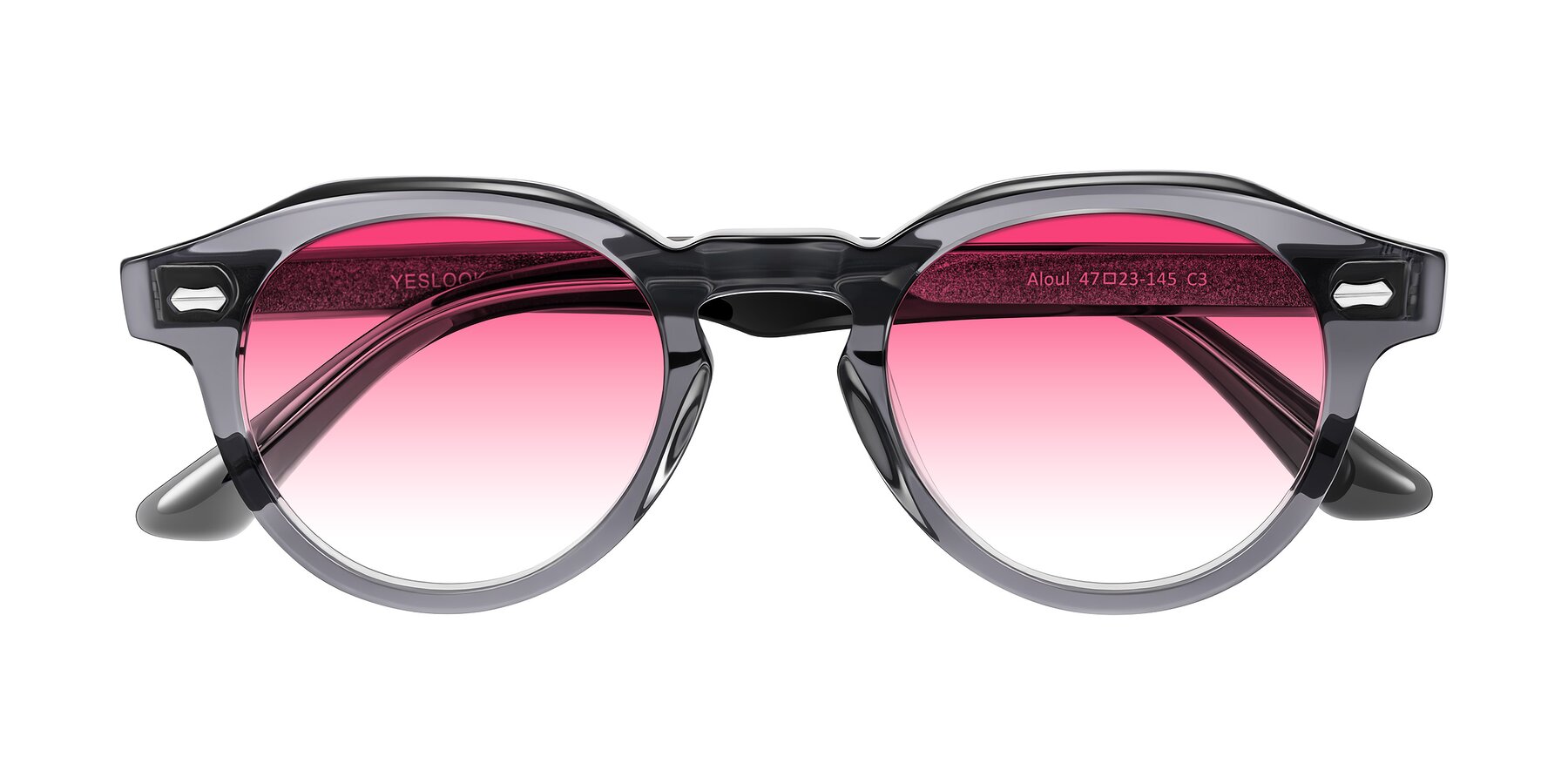 Folded Front of Aloul in Gray with Pink Gradient Lenses