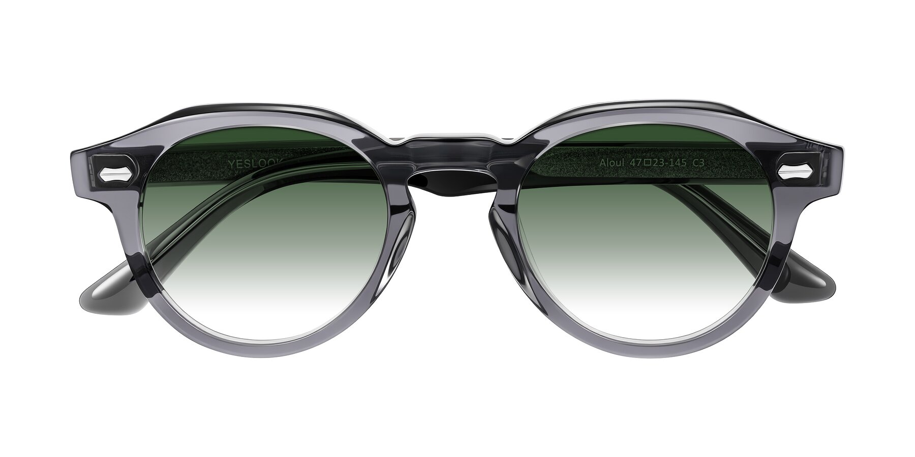 Folded Front of Aloul in Gray with Green Gradient Lenses