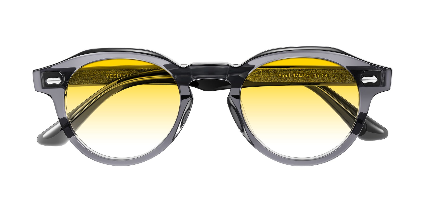 Folded Front of Aloul in Gray with Yellow Gradient Lenses