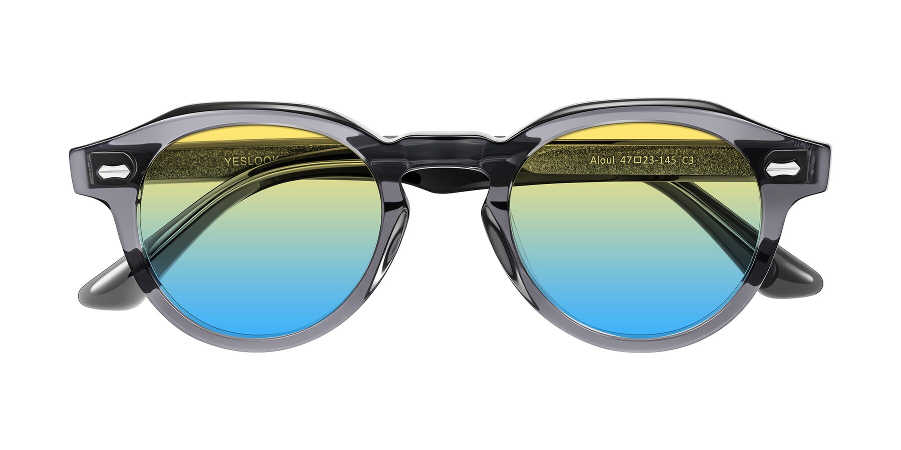 Folded Front of Aloul in Gray with Yellow / Blue Gradient Lenses