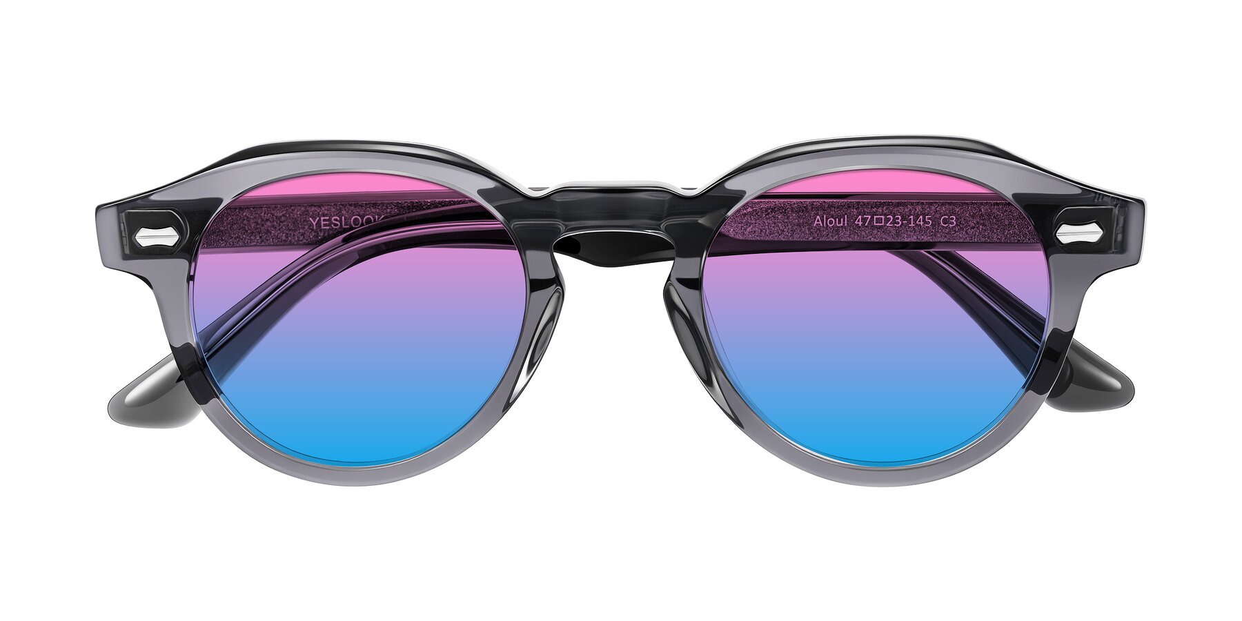 Folded Front of Aloul in Gray with Pink / Blue Gradient Lenses