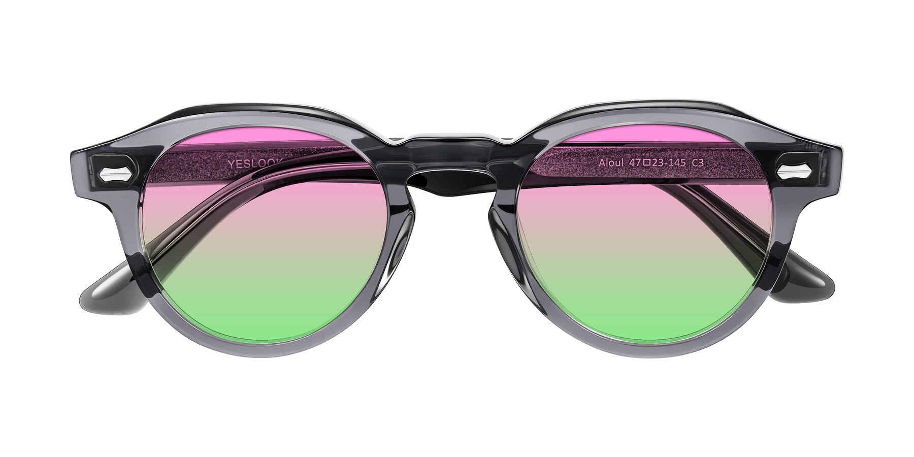 Folded Front of Aloul in Gray with Pink / Green Gradient Lenses