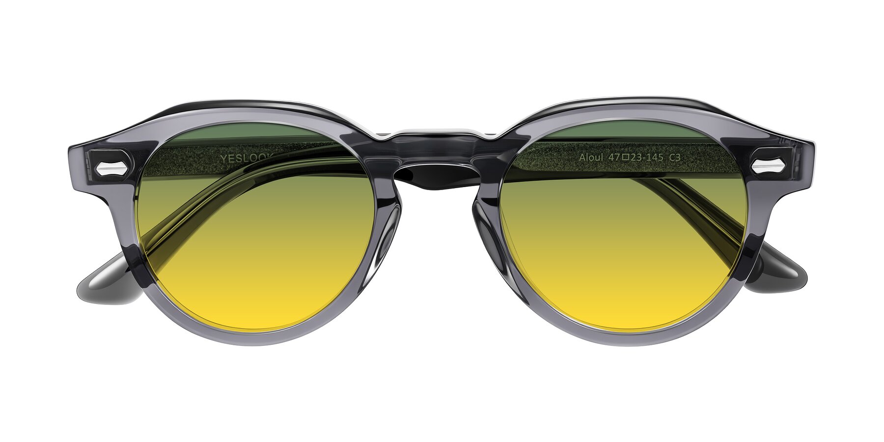 Folded Front of Aloul in Gray with Green / Yellow Gradient Lenses