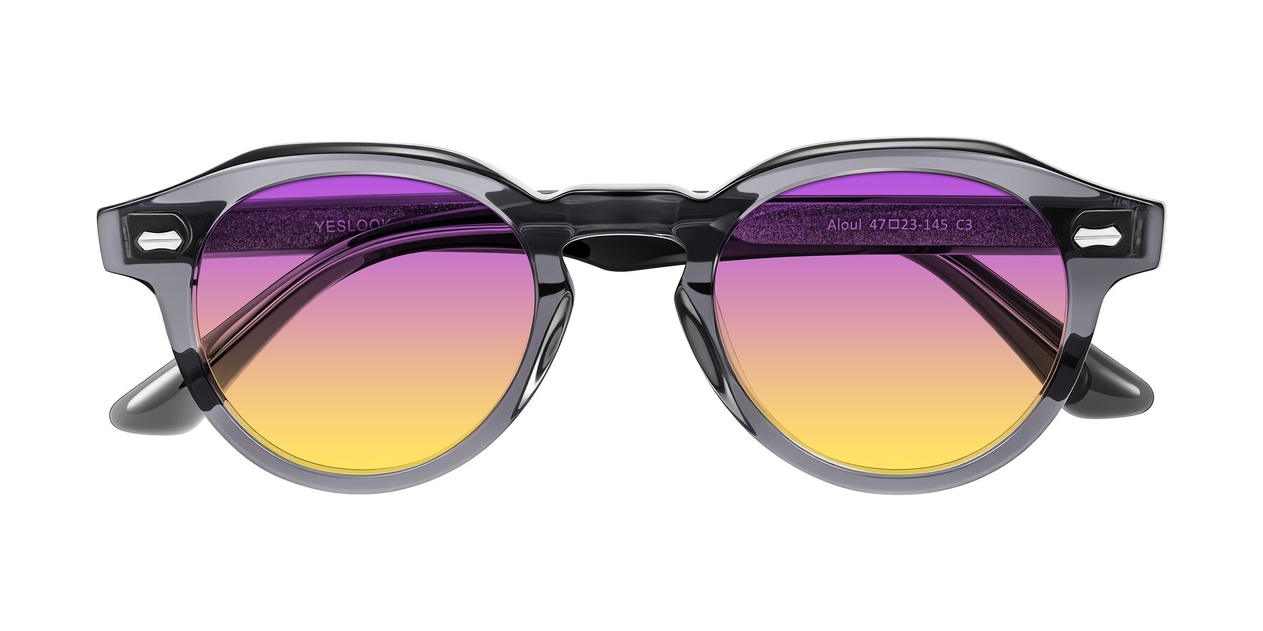 Folded Front of Aloul in Gray with Purple / Yellow Gradient Lenses