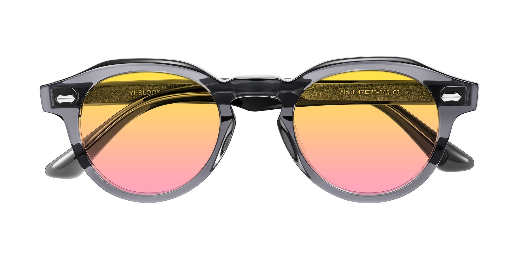 Folded Front of Aloul in Gray with Yellow / Pink Gradient Lenses