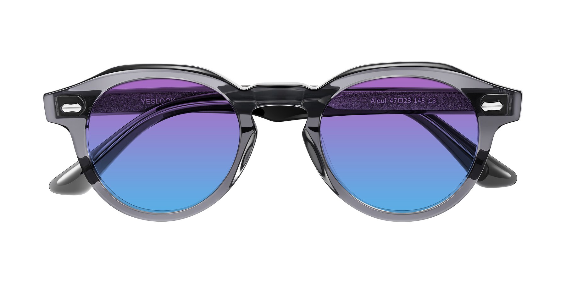 Folded Front of Aloul in Gray with Purple / Blue Gradient Lenses