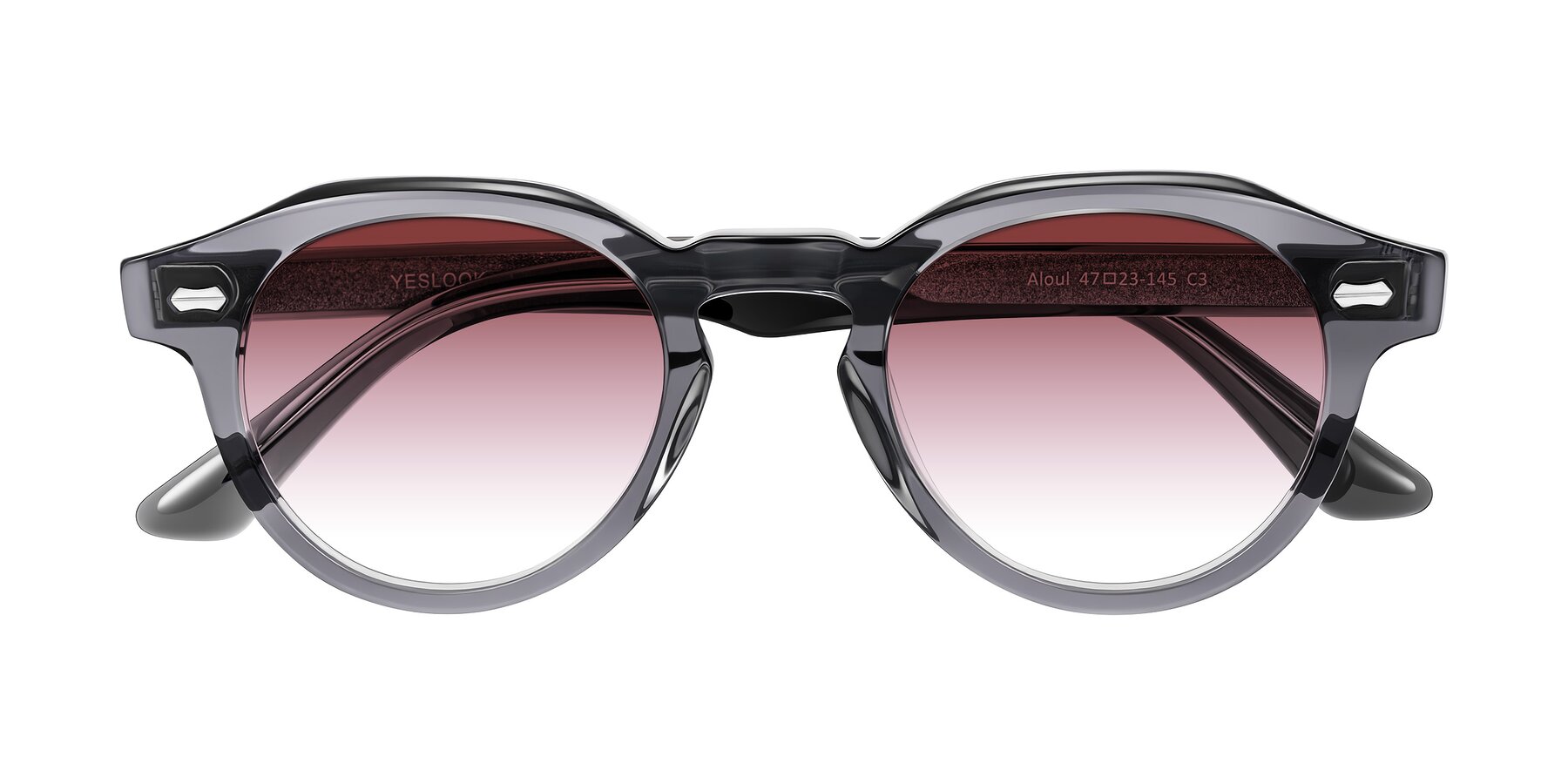 Folded Front of Aloul in Gray with Garnet Gradient Lenses