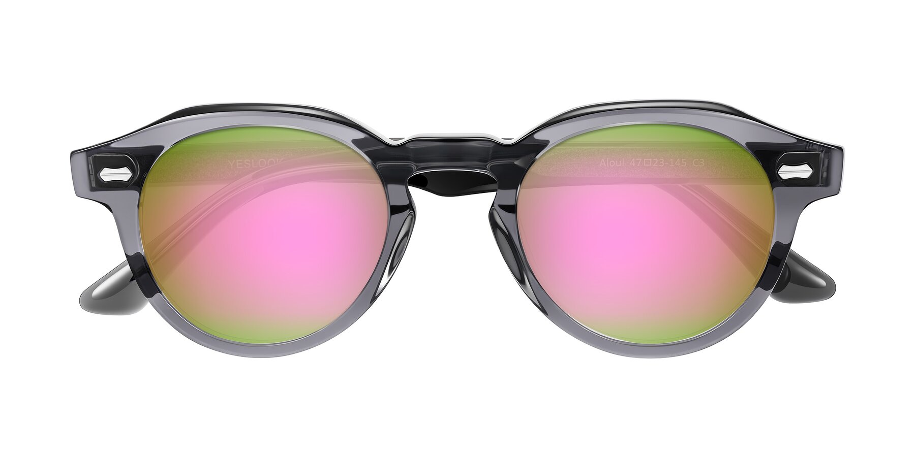 Folded Front of Aloul in Gray with Pink Mirrored Lenses