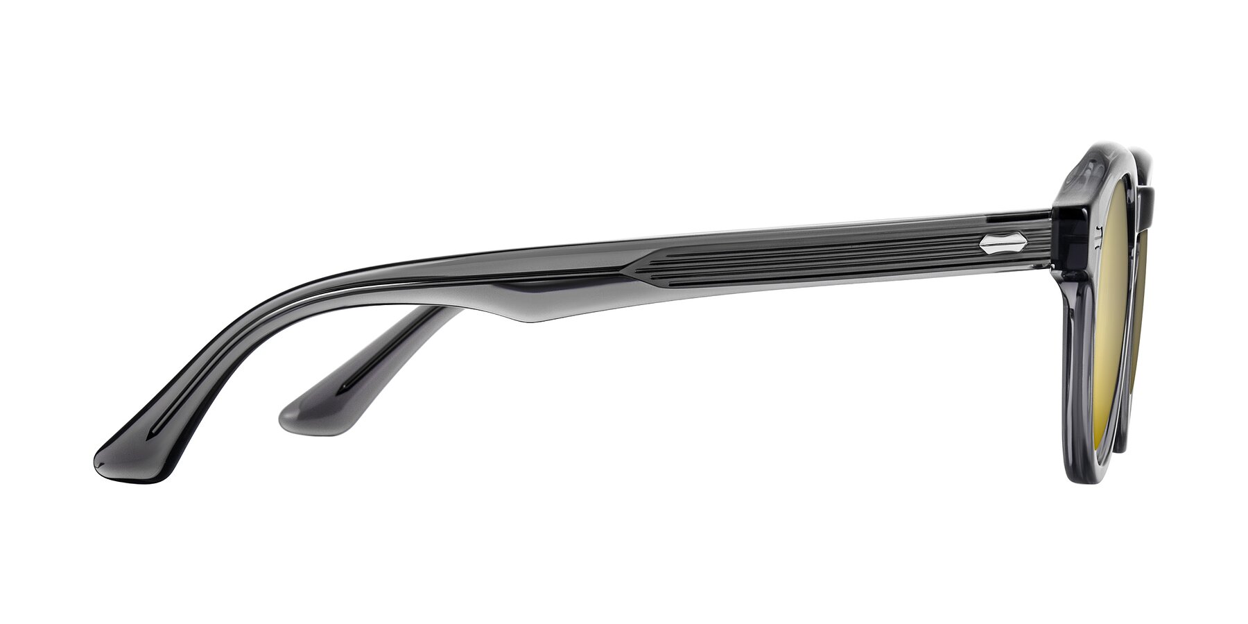 Side of Aloul in Gray with Gold Mirrored Lenses