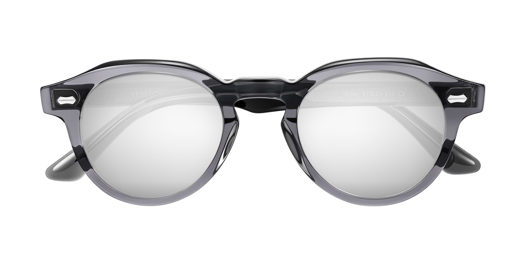 Folded Front of Aloul in Gray with Silver Mirrored Lenses
