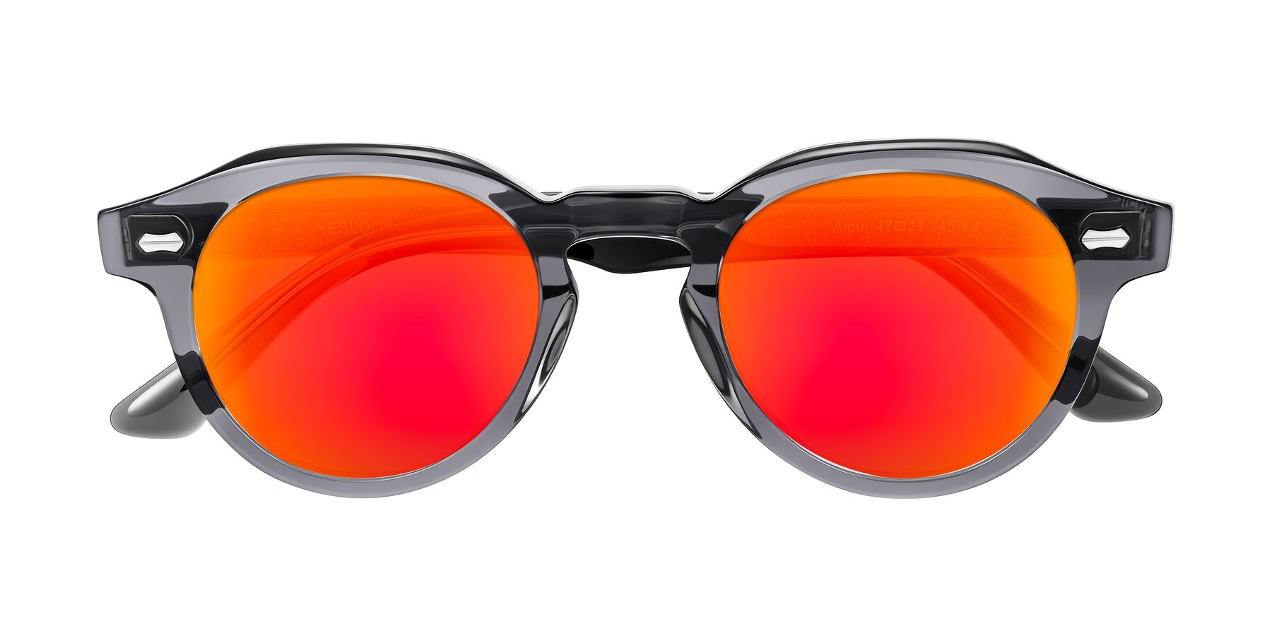 Folded Front of Aloul in Gray with Red Gold Mirrored Lenses