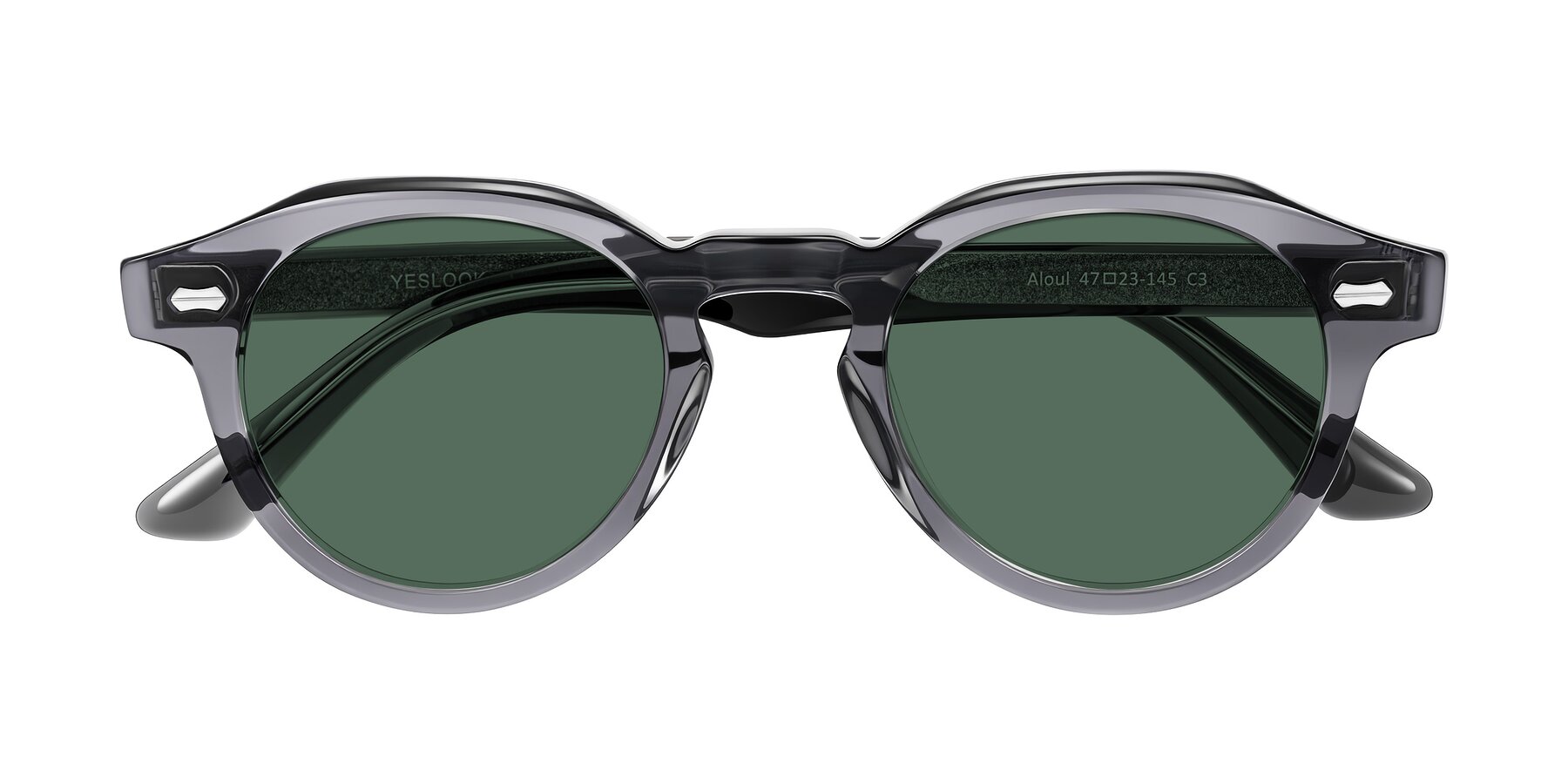 Folded Front of Aloul in Gray with Green Polarized Lenses